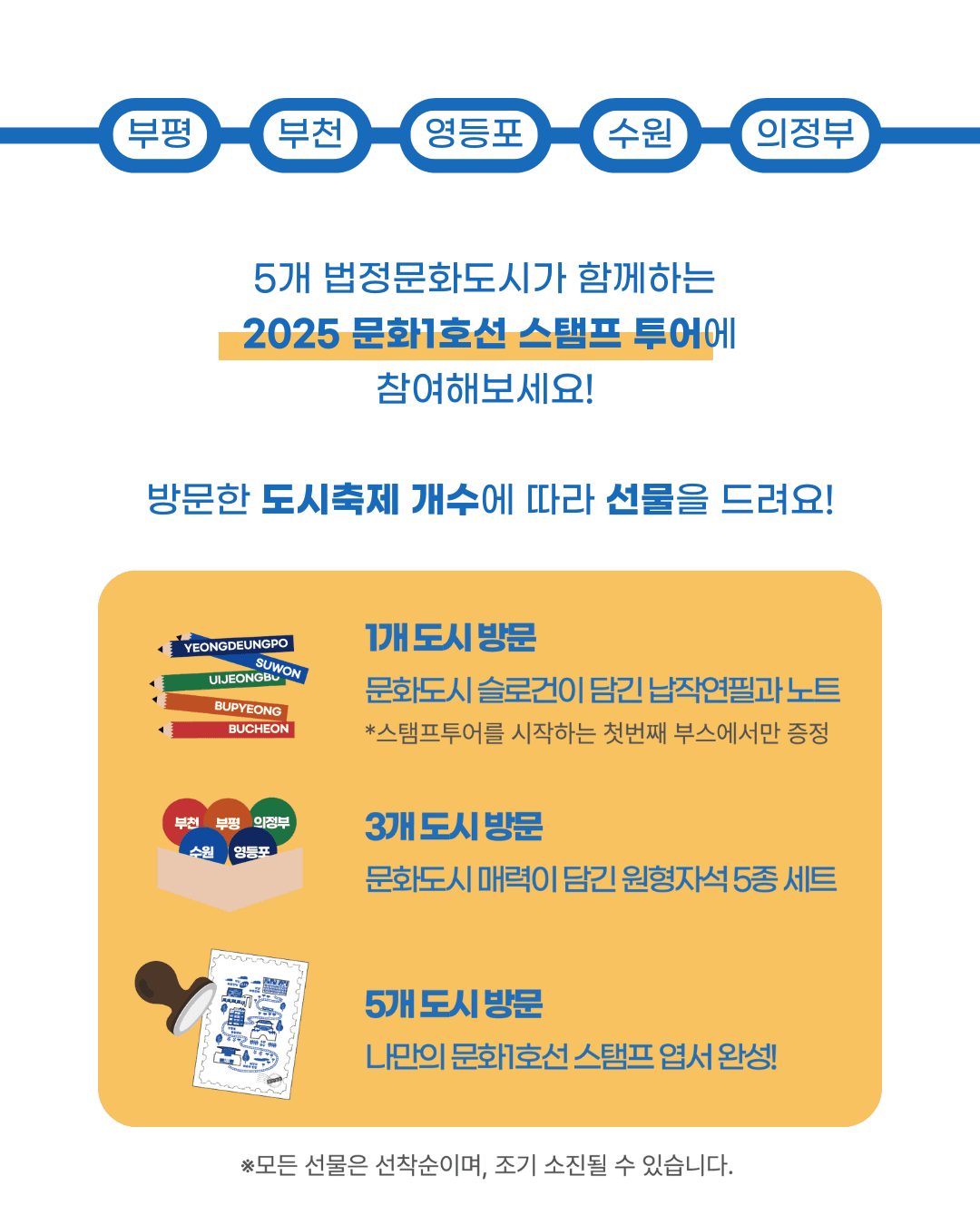 2025 문화 1호선 스탬프투어 - 부평 부천 영등포 수원 의정부 (선착순)