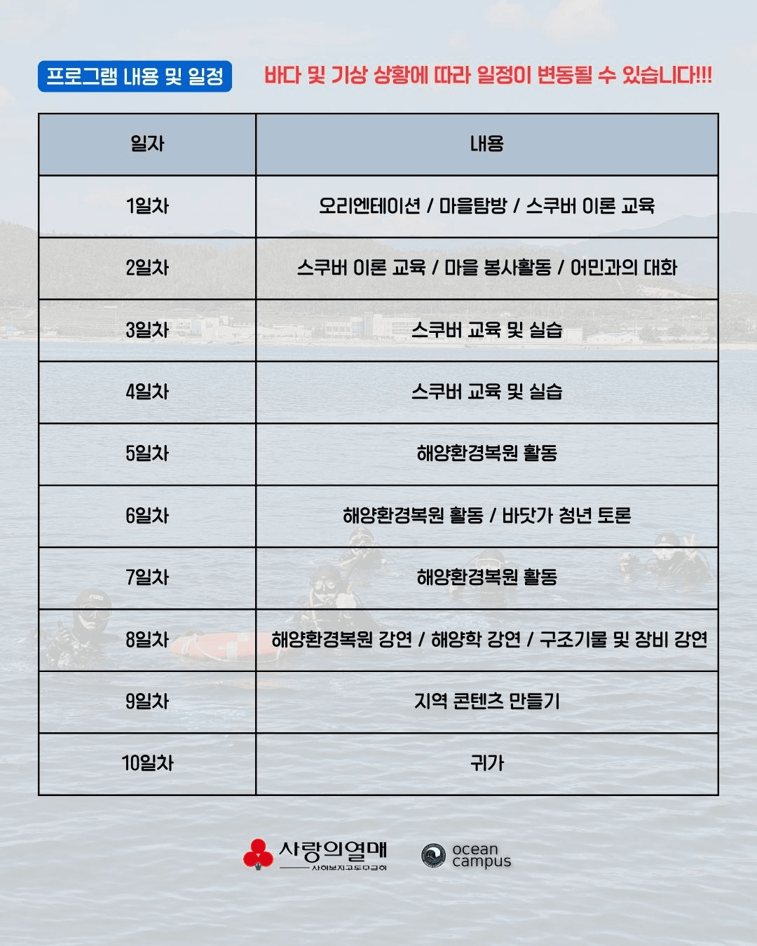 영덕, 울진 스쿠버다이빙 인턴십 참가자 모집