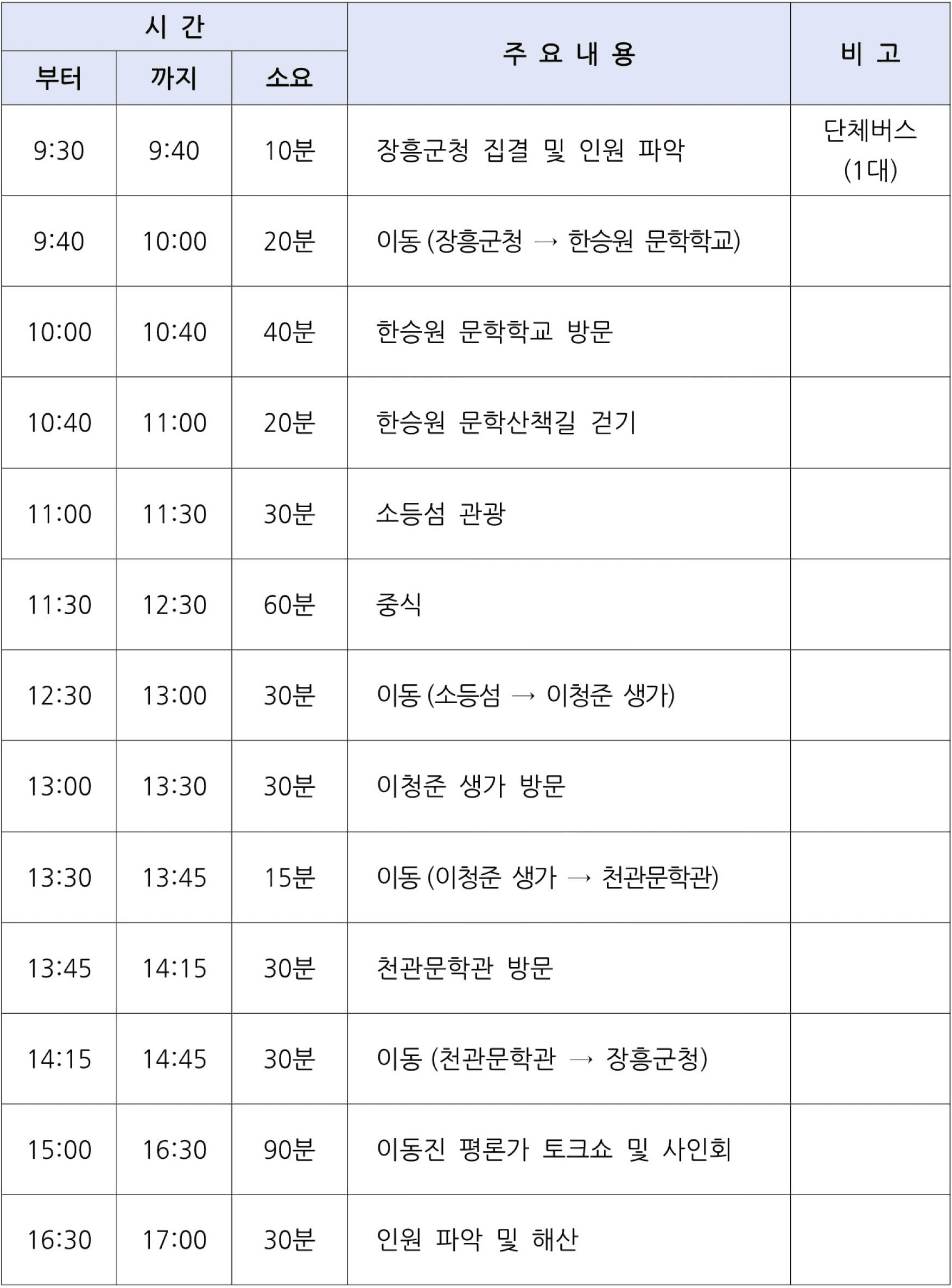 PRE-장흥 문학 포, 레스트 문학기행투어 (선착순)