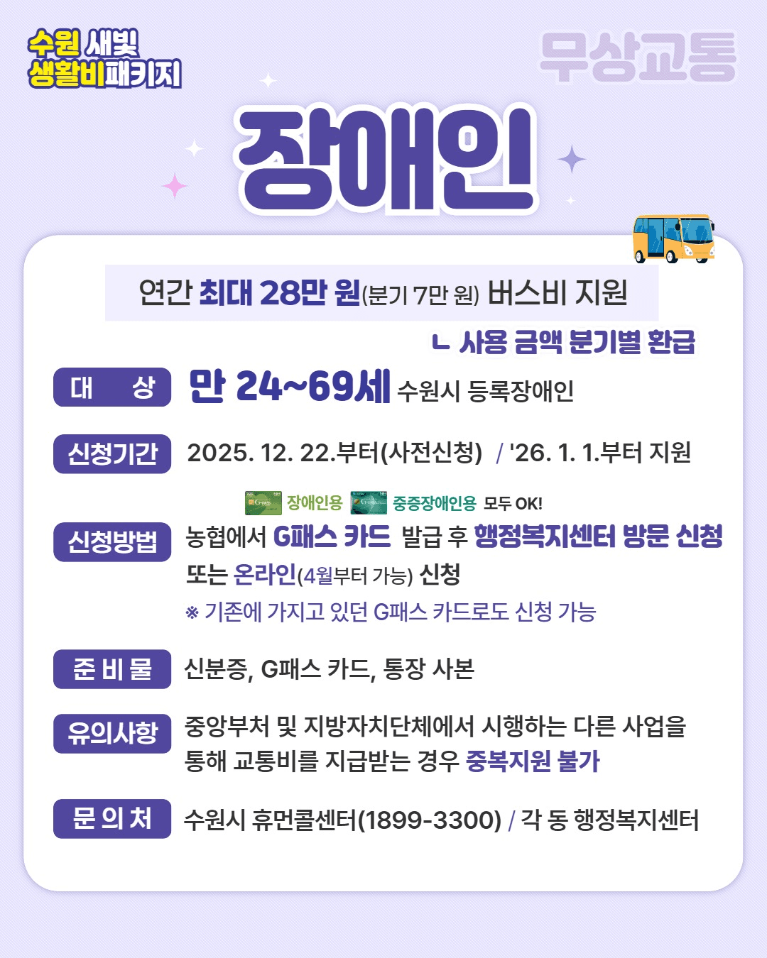 수원 무상교통 버스비 지원