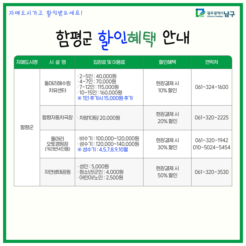 광주 남구 자매도시 관광지 할인