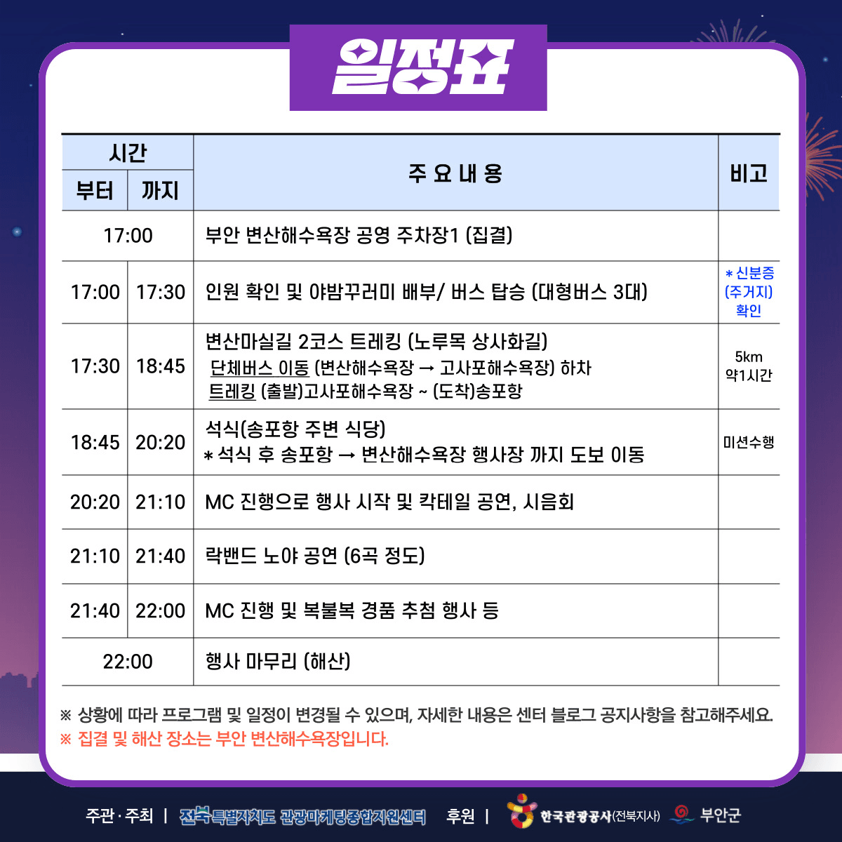 (조기 모집종료되었습니다) 부안 붉은 노을속 야(夜)밤 칵테일파티 참가자 모집