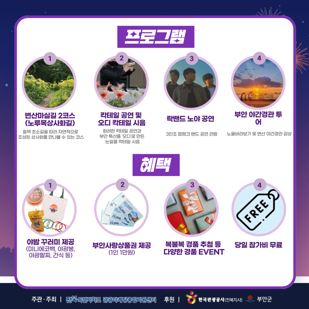 (조기 모집종료되었습니다) 부안 붉은 노을속 야(夜)밤 칵테일파티 참가자 모집