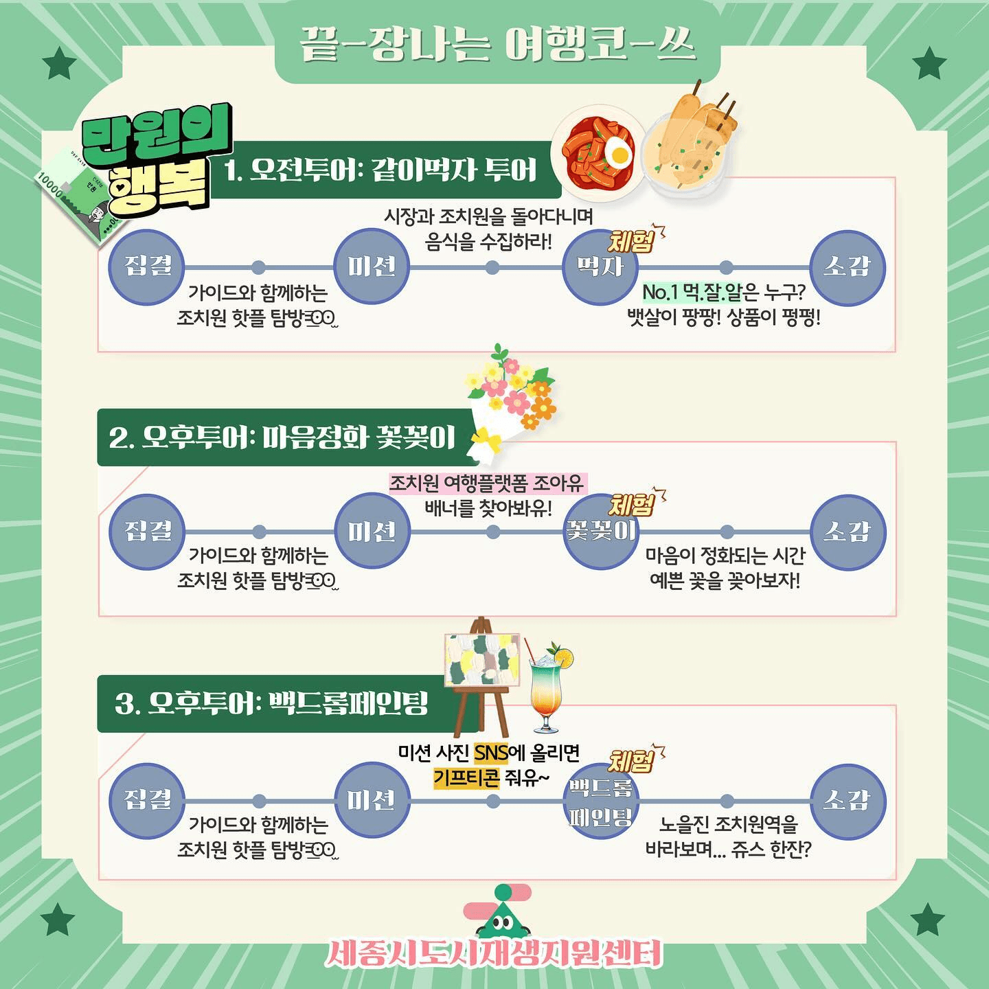 세종 조치원 만원의 행복 당일치기 투어코-쓰