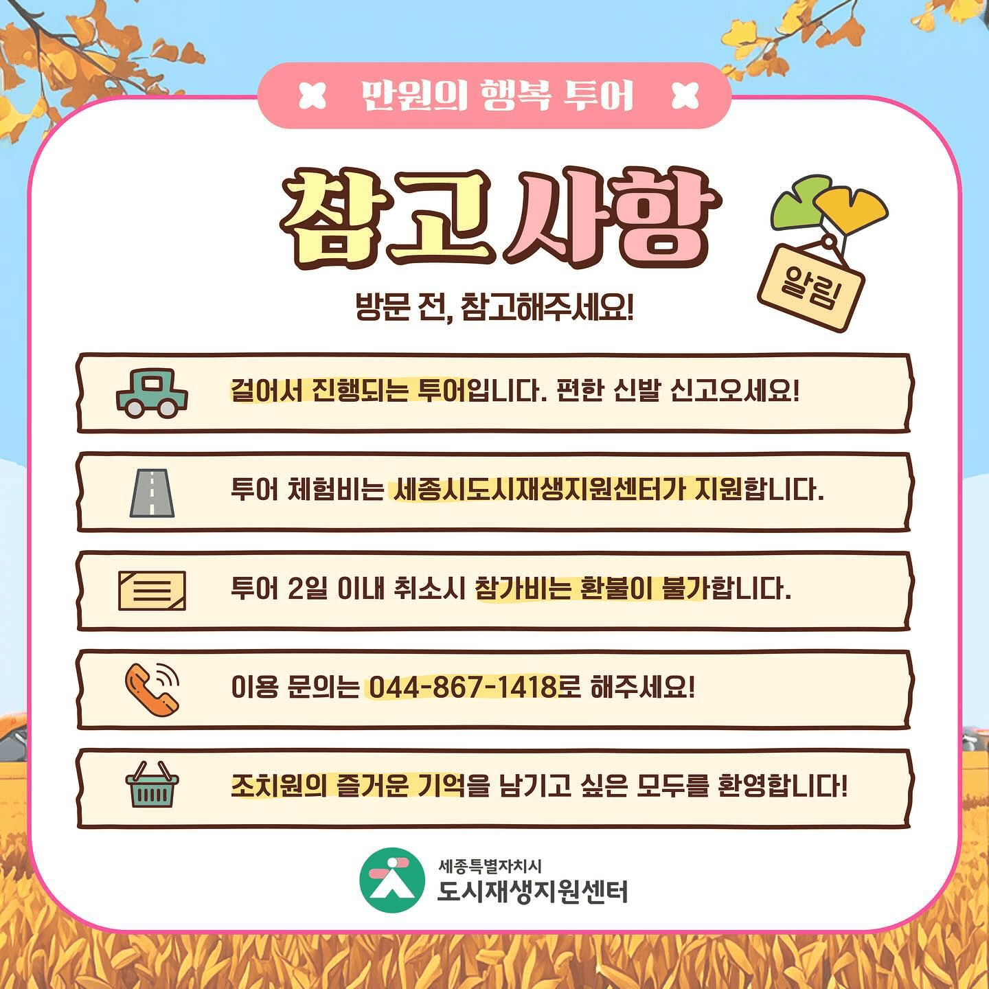 세종 조치원 만원의 행복 당일치기 투어코-쓰