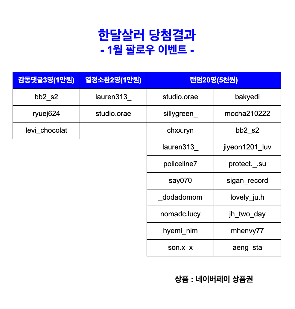 (종료) 한달살러 인스타그램 팔로우~ 이벤트