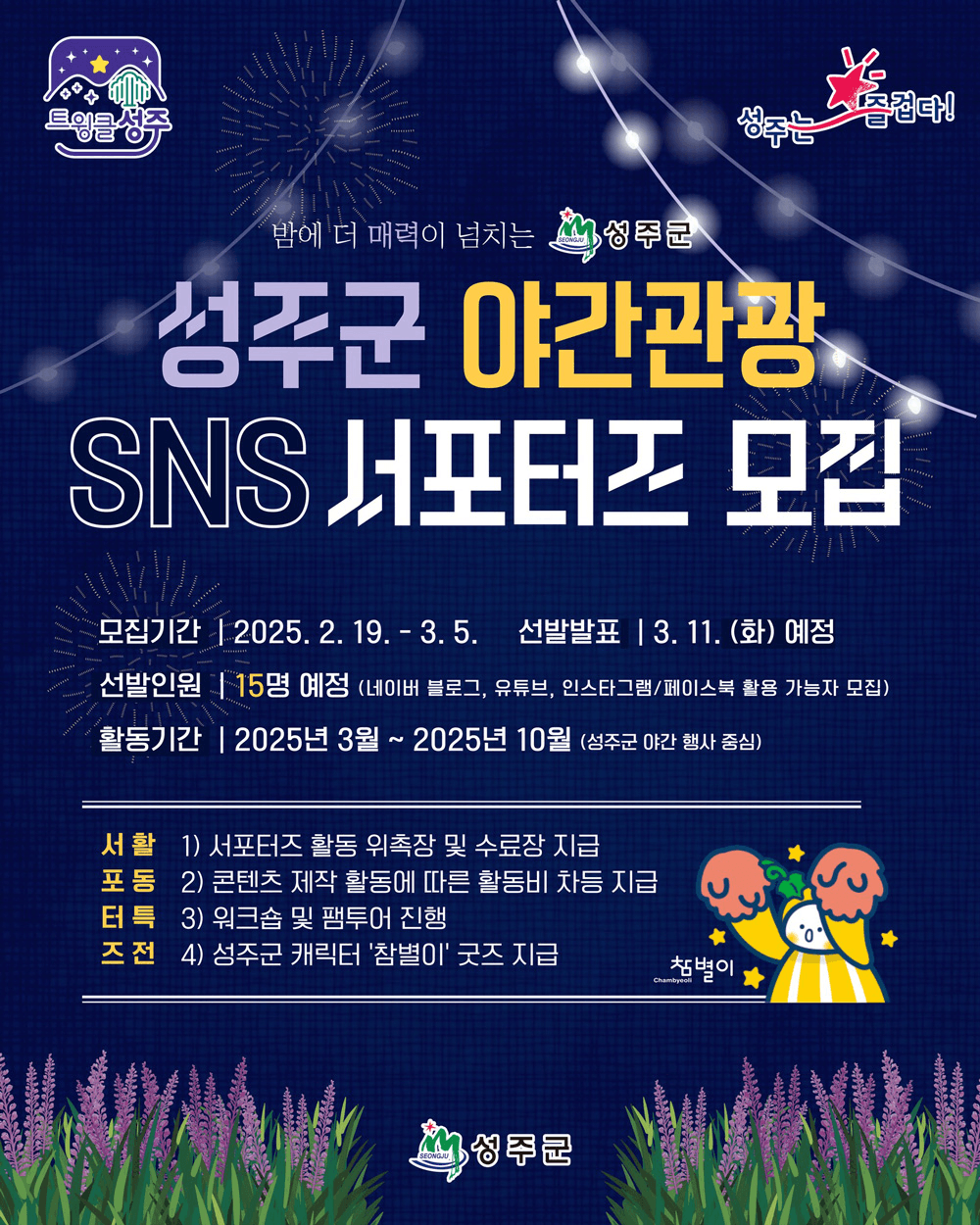 성주군 야간관광 SNS 홍보 서포터즈 1기 모집