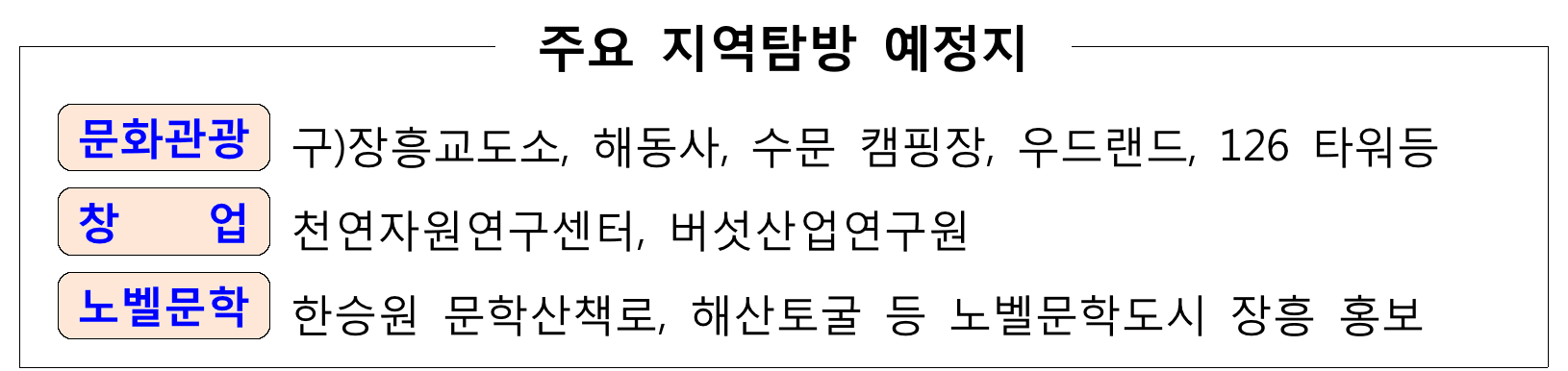 장흥 1박2일 지역탐방 참가자 모집 (조기마감될 수 있음)