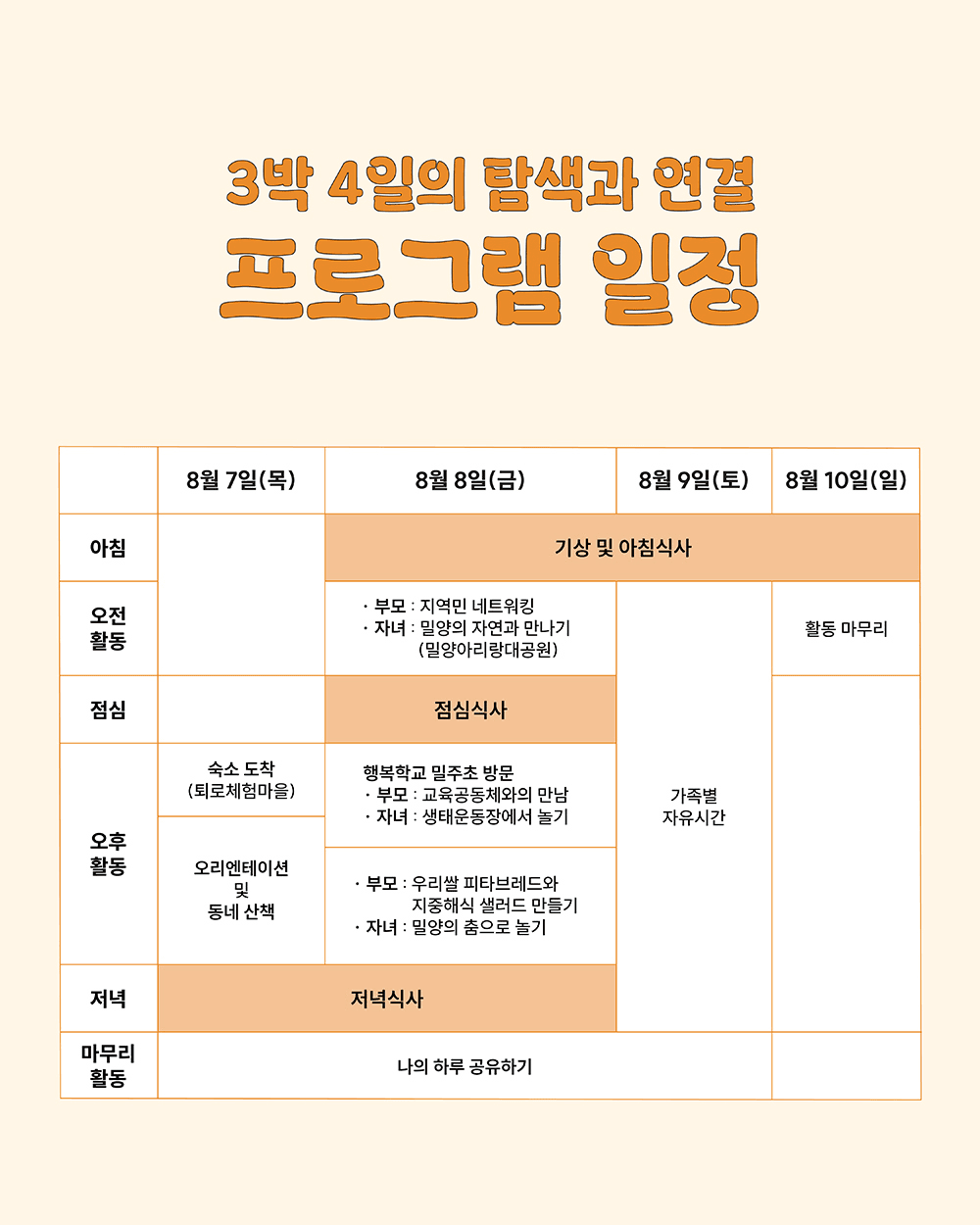 자녀와 함께하는 3박4일 밀양탐색 연결-스테이 (8월) [조기 마감 예정 ~7/16]