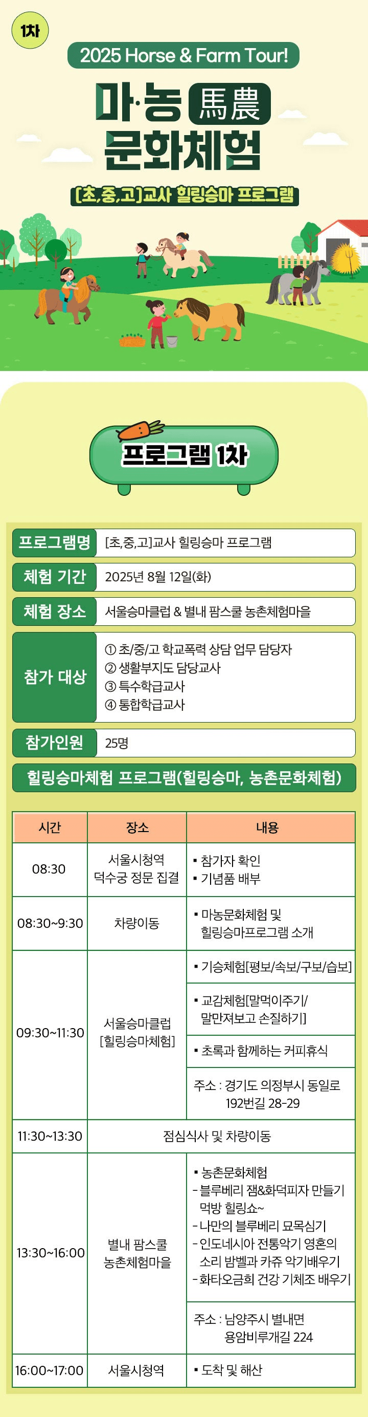 2025년 Horse & Farm Tour! 경기 마·농(馬農) 문화체험 (교사 힐링승마 1차)