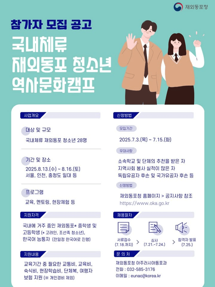 국내체류 재외동포 청소년 3박4일 역사문화캠프