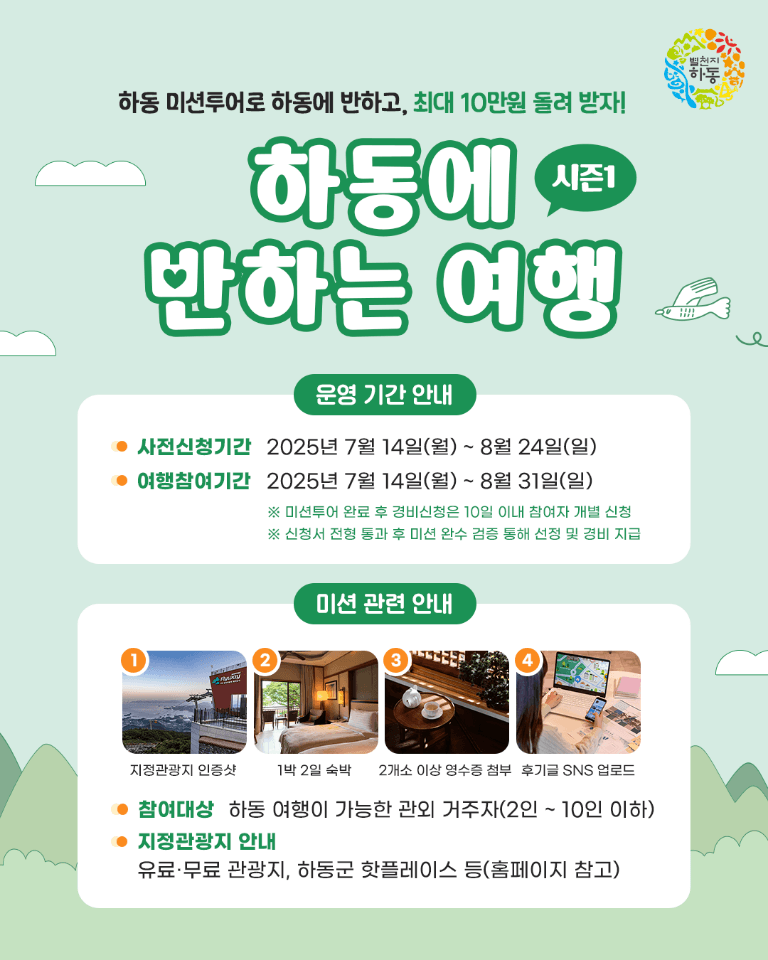 하동 미션투어로 반하고 최대 10만원 돌려받기! (반하는 여행 시즌1)