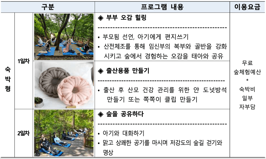 국립산림치유원 건강출산 행복가정 1박2일, 당일 캠프 모집 (선착순)