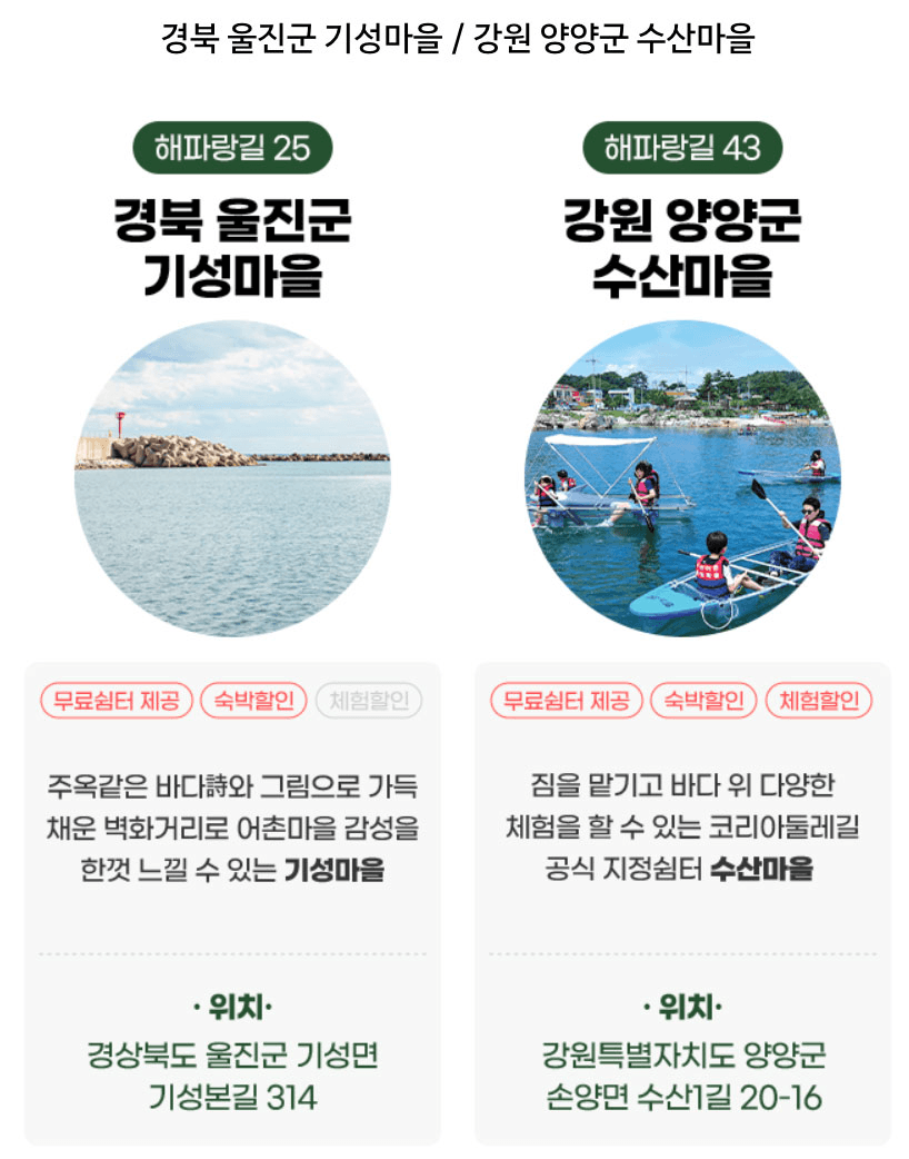 바다를 품은 코리아둘레길 어촌마을 - 숙박비, 체험비 30% 할인