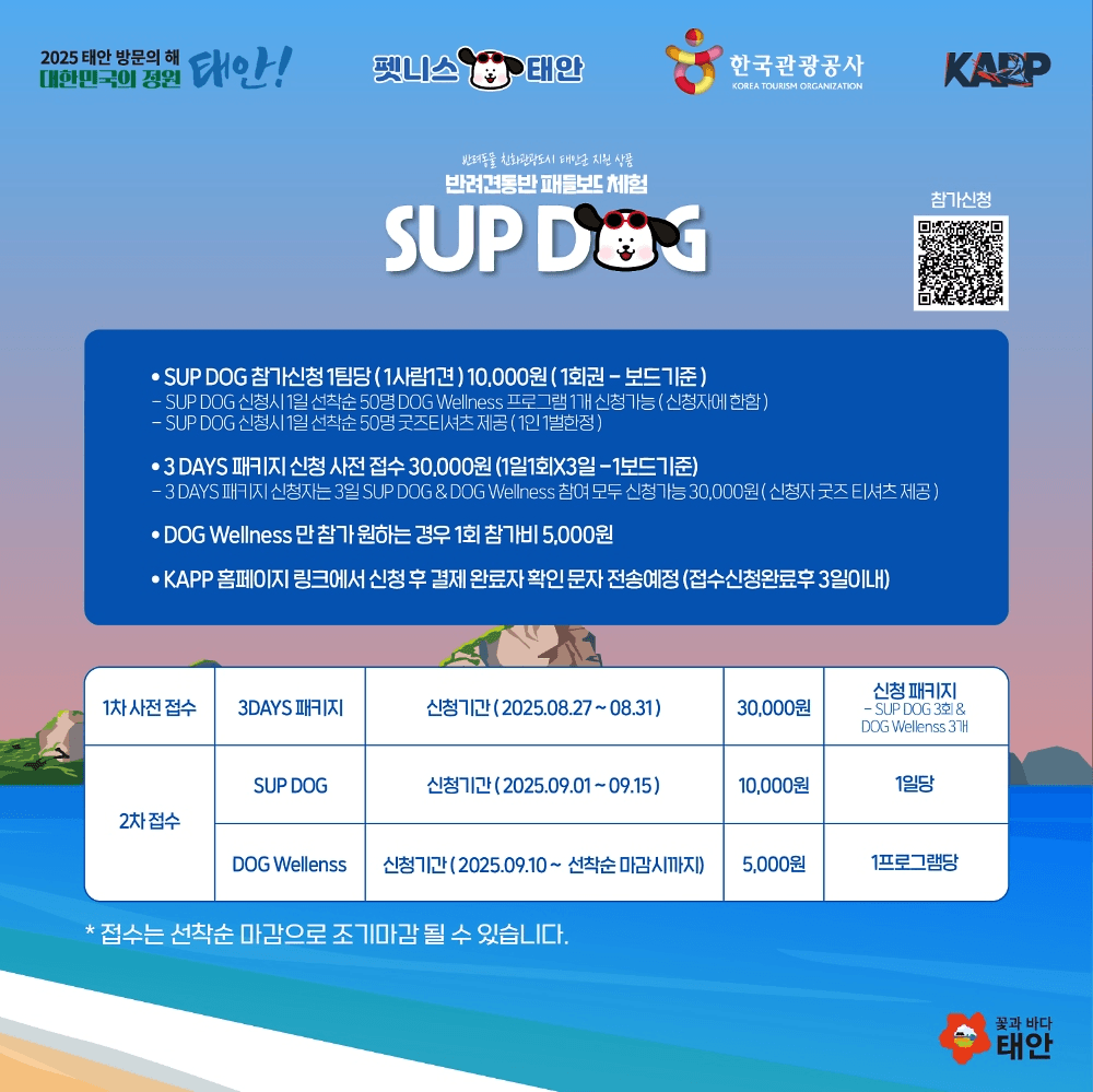 태안 반려견동반 패들보드, 반려견 웰니스 체험 (선착순)