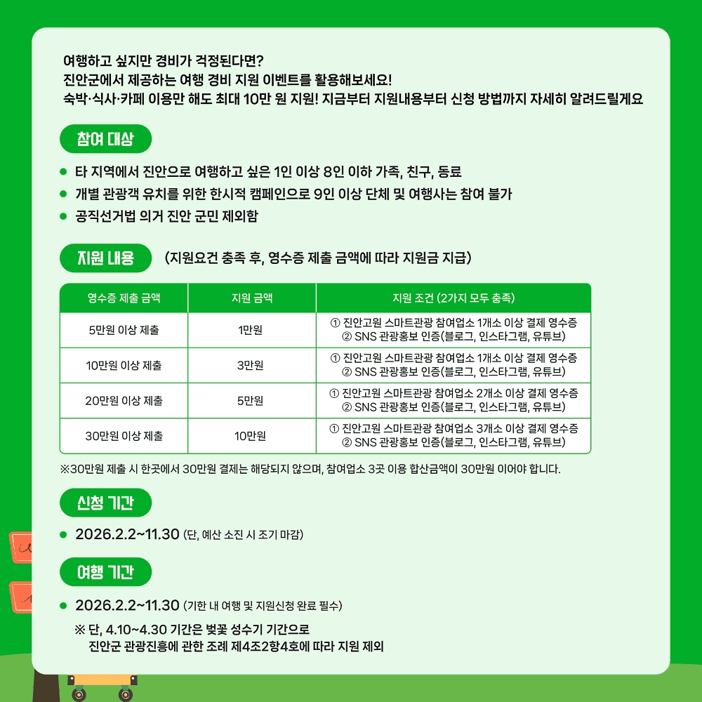 진안 여행지원금 2026 | 여행경비 인센티브 지원 (선착순)