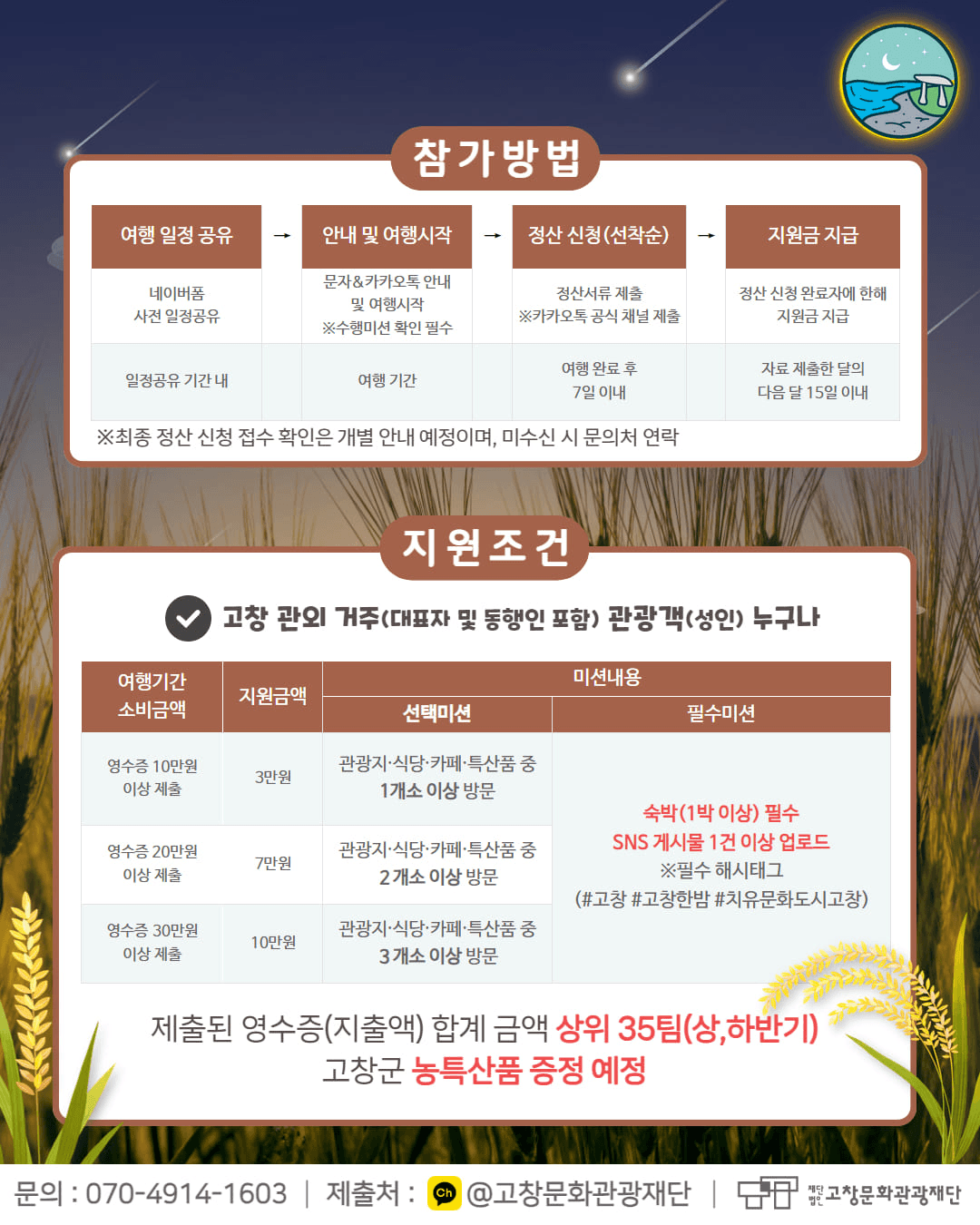 고창 여행하고, 여행경비 지원받는 '고창한밤' 6월 여행자 모집 (선착순)