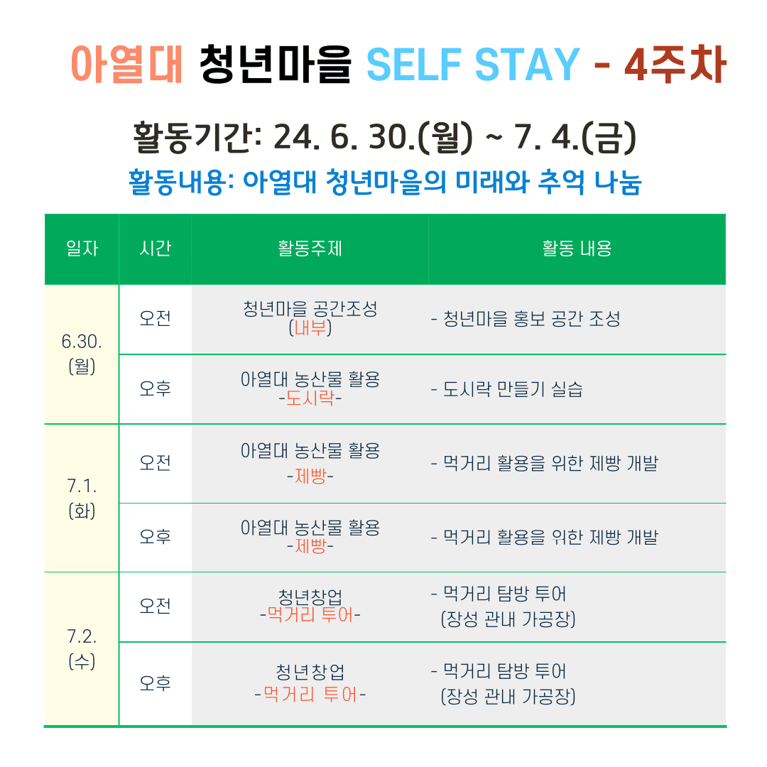 장성 'SELF STAY' 일주일살기 (장성아열대 청년마을)