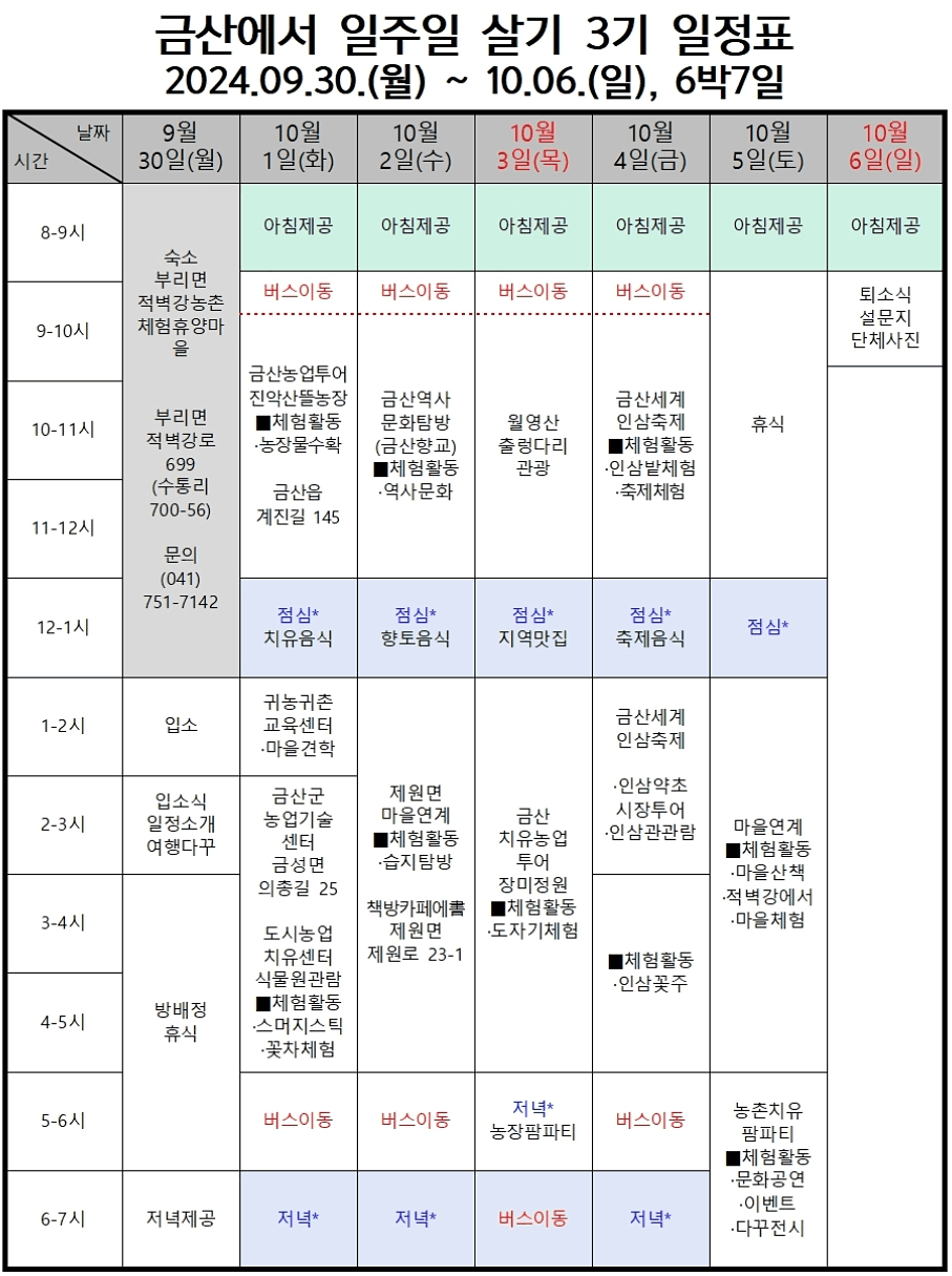 바쁜 일상사회에서 지친사람 주목! 금산 일주일살기 3기 참가자 모집 (선착순, 참가비 있음)